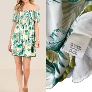 Blue Rain (Francesca's) Destinee Smocked Pom Pom Trim Shift‎ Dress Size M